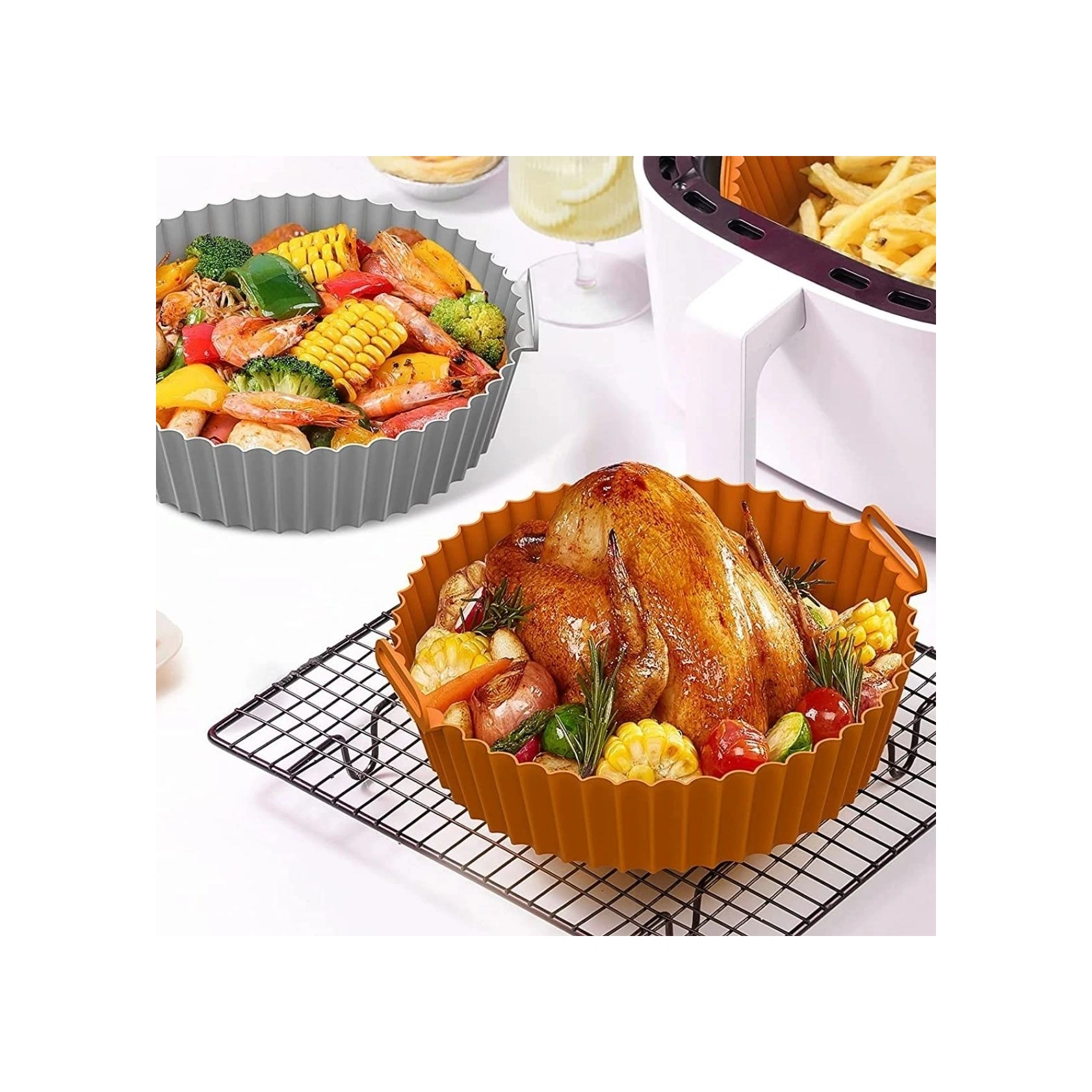 Renkli Isıya Dayanıklı Yıkanılabilir Silikon Fırın Ve Airfryer Yuvarlak Model Pişirme Matı 20 Cm