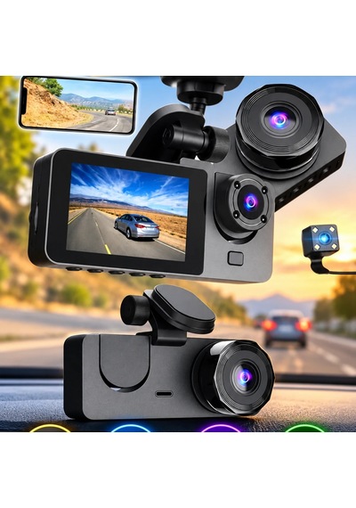 3 Kameralı 2 İnç Ips Ekranlı 1080p Araç İçi Kamera Sürüş Kamerası Carplay
