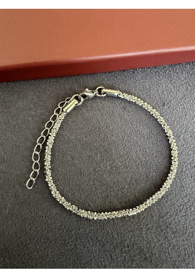 Paslanmaz Kararmaz Tasarım Kar Çelik Bileklik 17+5cm 2 Mm Gümüş