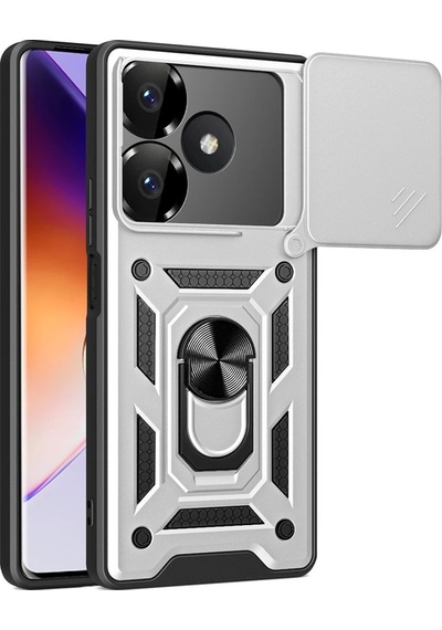 Newface - 788 - Xiaomi Redmi 13 4g Kılıf Pars Lens Yüzüklü Silikon - Csmo-tex - - Gümüş