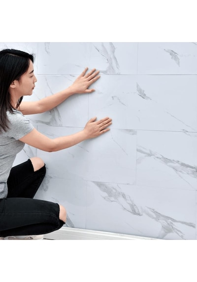 10 Adet 30x60 Cm Yapışkanlı Mermer Desenli Köpük Banyo,tezgah Arası Duvar Paneli Kağıdı Cf-1035 Beyaz