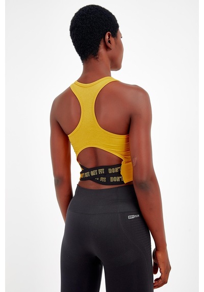 Maraton 17499 Active Slim Fit Kadın Bisiklet Yaka Kolsuz Gym Bralet Sarı
