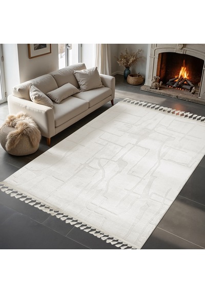 Dinarsu Alaçatı Püsküllü Parça Halı 150x230 Wolt A.bej