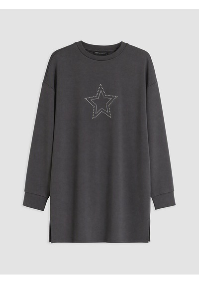 Lcw Modest Antrasit Taşlı Soft Touch Kadın Sweatshirt Tunik