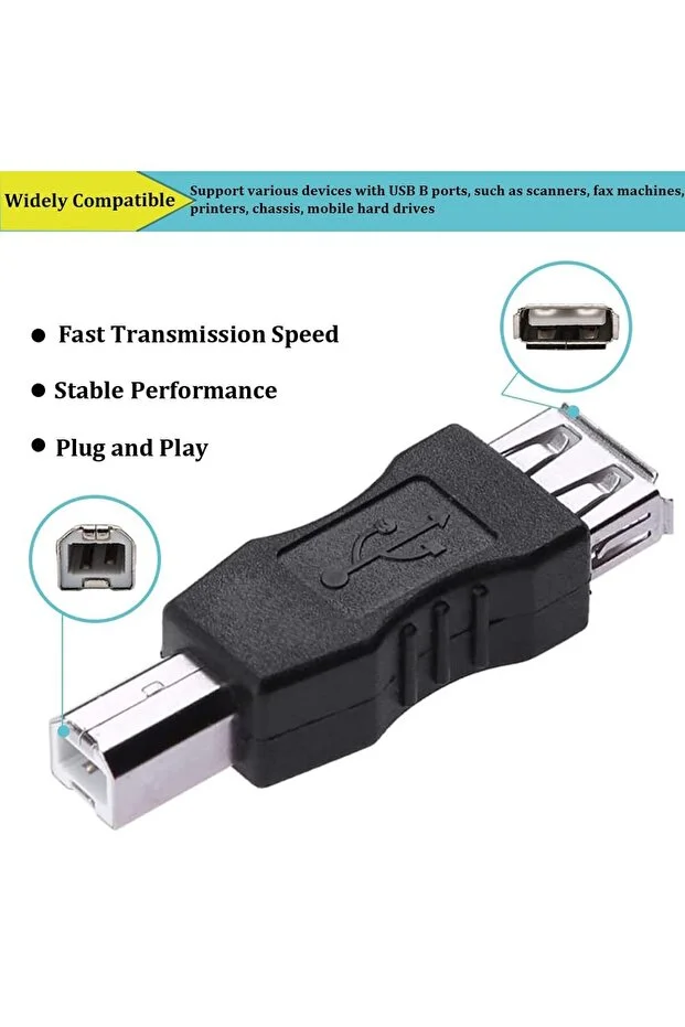 Usb-b Printer Erkek To Usb-a Dişi Adaptör Usb Yazıcı Çevirici Adaptör Kare Uç Usb Printer Aparat Black