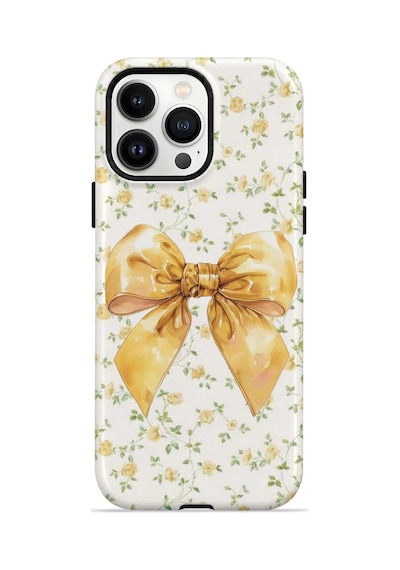 Velvoria Valestra Golden Floral Bow Apple iPhone Uyumlu 14 Pro Magsafe Koruma Kılıfı Valestra Magline - Golden Floral Bow