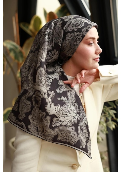 Silk Home Twill İpek Eşarp - 11468-03 Siyah Gri Siyah - Gri
