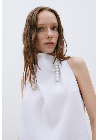 Suud Collection Beyaz Marty Halter Yaka Poplin Bluz