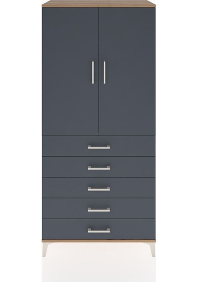 Hyperion Dolap Tek Raflı 5 Çekmeceli Tek Askılı 88x44x195 Çam... Çam