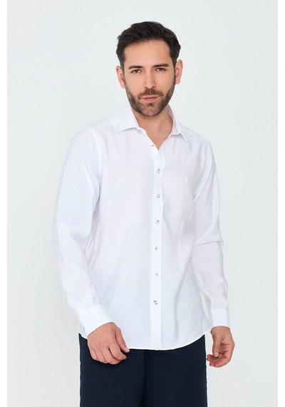 White Stone Beyaz Dynamic Fit Erkek Uzun Kollu Gömlek