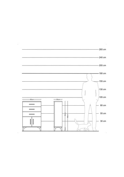 Arges Komodin 3 Çekmeceli 2 Kapaklı 60x30x96 Çam-antrasit Atlas Çam