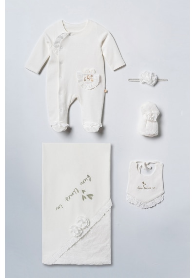 Yenidoğan Kız Bebek Tulumlu 5li Set %100 Pamuk-butik Üretim & Yumuşacık Pembe