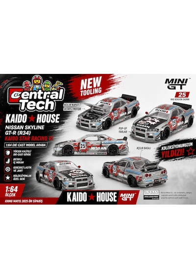 Mini Gt X Kaido House 1:64 Nissan Skyline Gt-r R34 Kaido Star Racing V1 Khmg197 Model Araba Gri