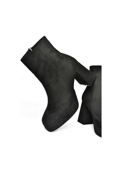 Fox Shoes R282230202 Siyah Süet Kalın Topuklu Kadın Bot Siyah