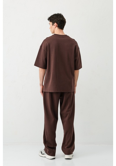 Oversize Baskılı Eşofman Takım V90-21 Kahverengi