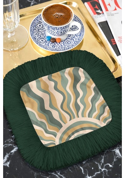 Retro Dalga Işıltılı Saçaklı Sunum Peçetesi-güneş Yansımalı Bohem Yeşil Altın Bardak Altlığı Mendil Çok Renkli