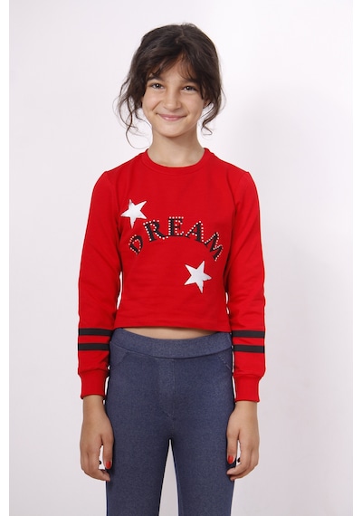 Toontoy Kız Çocuk Yıldızlı Dream Baskılı Sweatshirt Kırmızı