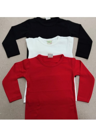 Unisex Çocuk Krem Kırmızı Siyah Likralı Basic Uzun Kollu Tişort 3 Lü Paket Krem-kırmızı-siyah Unisex Çocuk Krem Kırmızı Siyah Likralı Basic Uzun Kollu Tişort 3 Lü Paket Krem-kırmızı-siyah