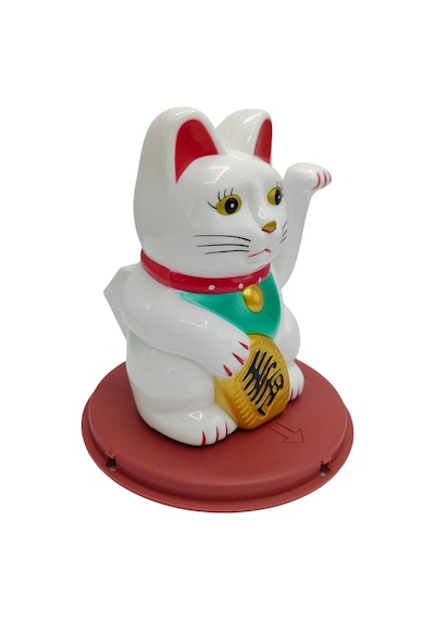Maneki Neko El Sallayan Şans Kedisi Beyaz Solar Güneş Enerjili 11x10cm No1b