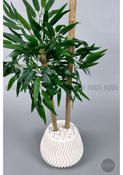 Yapay Bambu Ağacı 160cm Spiral Saksıda Leylek Model Beyaz