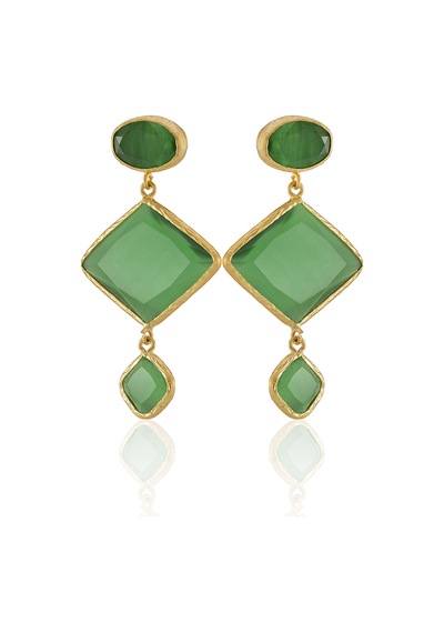 Kadir Jewellery 22 Ayar Altın Kaplama Kadın Sallantılı Küpe -el İşçiliği Ve Hipoalerjenik Küpe Yeşil 42733002