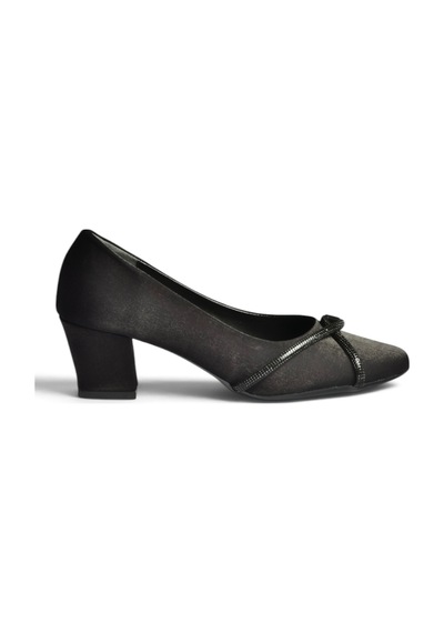 Fox Shoes Z820050804 Siyah Kumaş Kalın Topuklu Kadın Ayakkabı