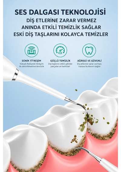 Exenar - Beyaz - Diş Taşı Temizleme Cihazı Şarjlı Diş Fırçası Sonik Ultrasonik Akıllı Diş Taşı Temizleyici 5 Mod Ipx8