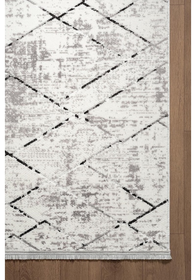 Look Black Lb007g Krem Halı Siyah Dekoratif Çizgili Modern Desen Akrilik Yumuşak Tozuaz Salon Halısı-915 Krem