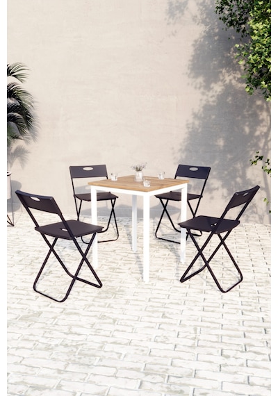 Balkon Bahçe Mutfak 5'li Bistro Set Masa Sandalye Takımı Çam - Beyaz