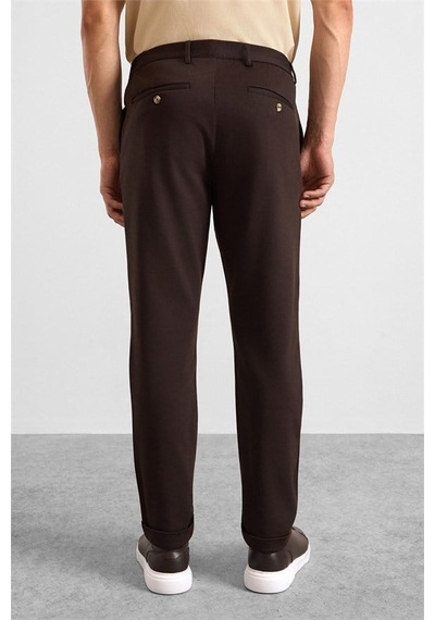 Süvari Koyu Kahve Slim Düz Twill Yarım Lastikli Jogger Pantolon Spn2020500026-kh9