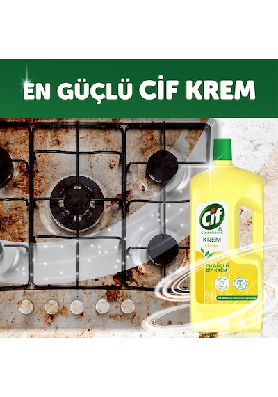 Cif Krem Yüzey Temizleyici Limon Kokulu Yağ ve Kireç Sökücü Leke Çıkarıcı 3 x 1500 ML
