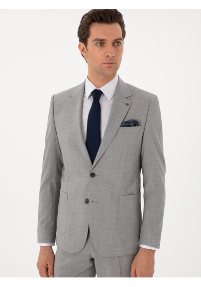 Cacharel Açık Gri Slim Fit Yün Takım Elbise