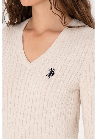 U.S. Polo Assn. Kadın Krem Melanj V Yaka Basic Kazak 50313625-VR159