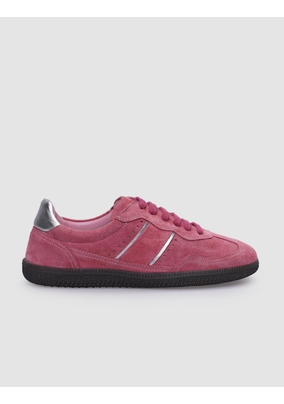 %100 Hakiki Deri Pembe Süet Bağcıklı Kadın Sneaker Pembe