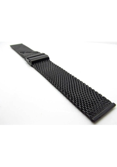 24Mm Saat Kordonu Çelik Hasır Siyah 1.Kalite Örgü Kordon Black 2