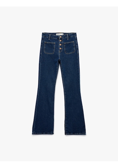 Koton Yüksek Bel Düğmeli Dar Kesim Cep Detaylı Pamuklu İspanyol Paça Jean Pantolon - Flare Jeans Koyu İndigo 6wal40163md Dark Indigo Koton Yüksek Bel Düğmeli Dar Kesim Cep Detaylı Pamuklu İspanyol Paça Jean Pantolon - Flare Jeans Koyu İndigo 6wal40163md Dark Indigo