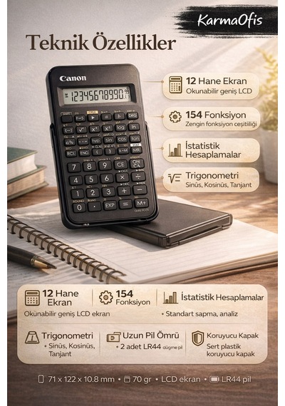 F-605g Bilimsel Hesap Makinesi 12 Hane 154 Fonksiyon Siyah Sınavlara Hazırlık İçin İdeal Diğer