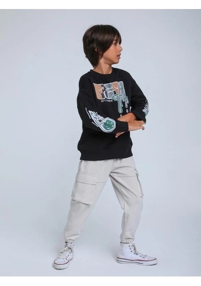 Jack Lions Erkek Çocuk Fresh Dokulu İnce Şardonlu 3 İplik Sweatshirt-14257 Siyah