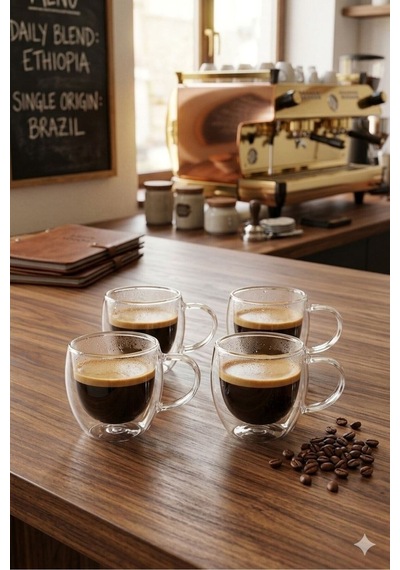 4 Lü Türk Kahvesi Bardağı Kuplu Espresso Bardağı Çift Cidarlı 80 Ml Şeffat