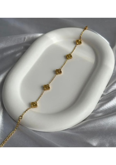 Gold Yonca Minimal Çelik Bileklik Kararmaz Altın - Gümüş
