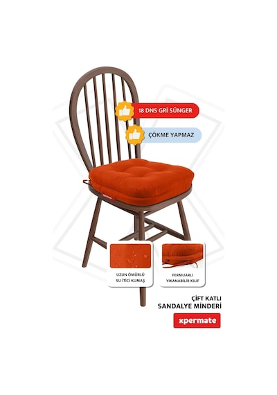 Sandalye Minderi 2'li Set 42x42x8 Cm Kalın Çift Kat Pofidik Minder Yıkanabilir Fermuarlı Su Ve Yağ İtici Kiremit Genel