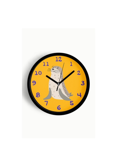 Sevimli Fok Balığı Çocuk Odası Duvar Saati - 30cm - Önü Camlı Siyah Kasa - Sessiz Mekanizma-jh1096 Siyah