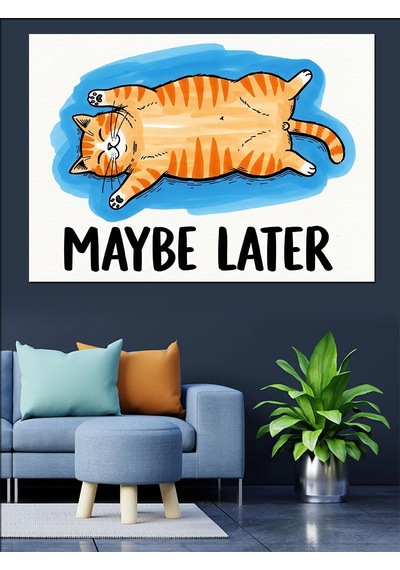 Ahşap Tablo Maybe Later Tembel Kedi Figürü