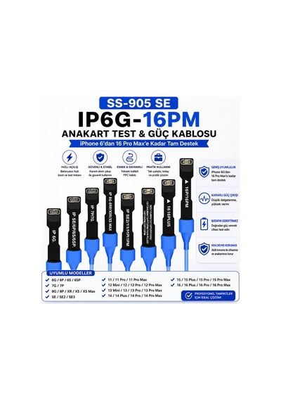 Ss-905 Se Apple iPhone Uyumlu 6-16 Pro Max Anakart Test Ve Güç Kablosu Renksiz