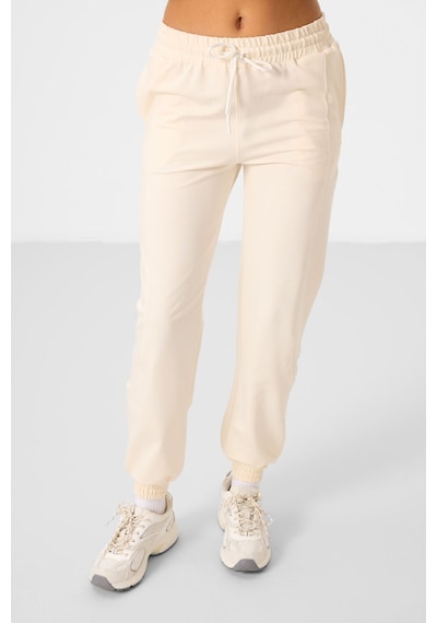 Ekru O Yaka Basic Oversize Kadın Eşofman Tunik Takım - 95347 Ekru