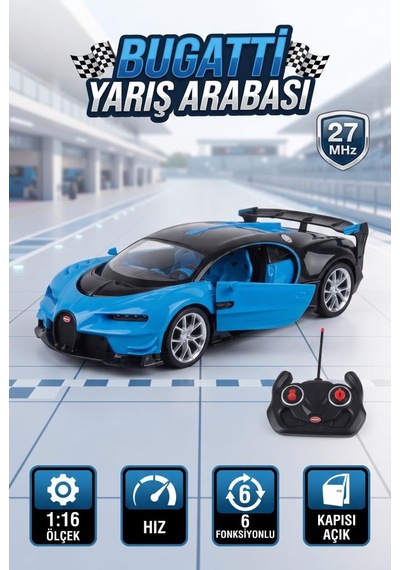 Lamborgini 1:16 Ölçekli Kumandalı Şarjlı 6 Fonksiyon Açılır Kapı Hızlı Oyuncak Yarış Arabası Mavi