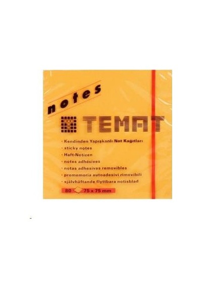 Temat 75x75 mm Yapışkanlı Not Kağıdı.fosforlu Turuncu