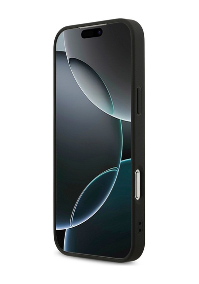 Apple iPhone Uyumlu 18 Pro Max Kılıf Guess Lisanslı Pu Deri Taşlı Üçgen Logo 4g Desenli Strass Kapak Siyah