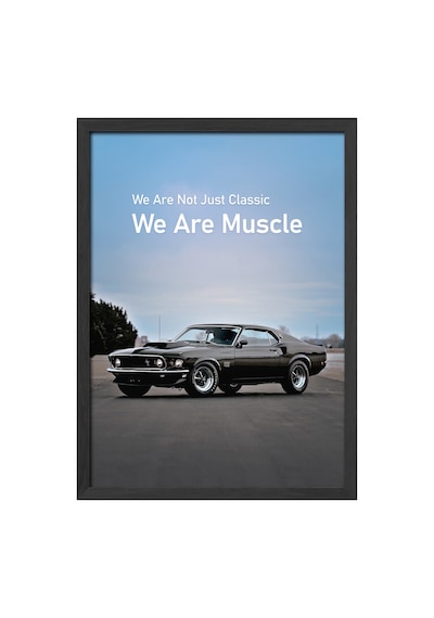1969 Ford Mustang Boss 429 Siyah Ahşap Çerçeveli Poster, Dekoratif Araba Duvar Tablosu