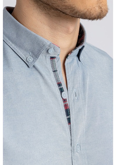 Tudors Slim Fit Dar Kesim Uzun Kol Poplin Oxford Erkek Gömlek-17419 Gri